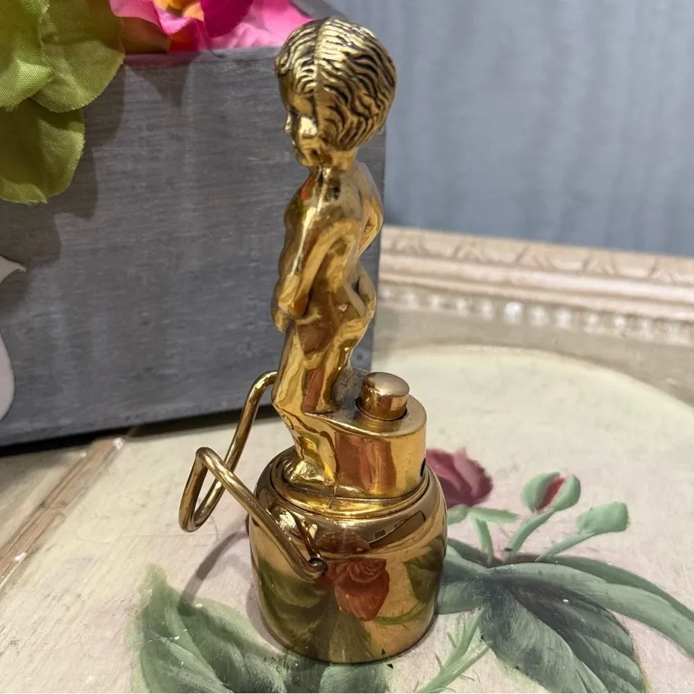 Vintage Heavy Brass Little Boy Bottle Stopper Pour Spout Risqué Whimsical